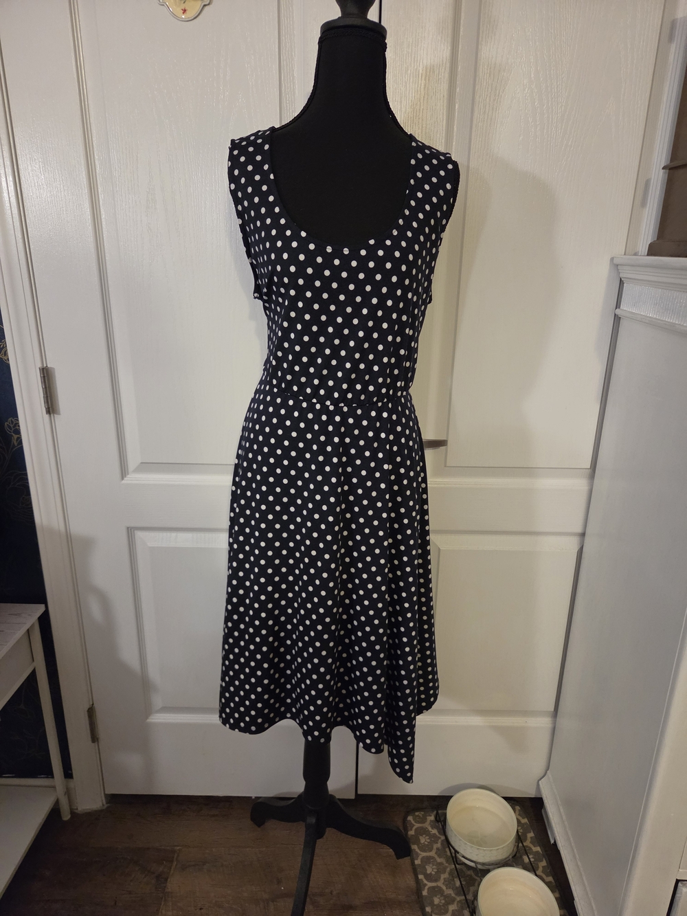 Dark Blue And White Polka Dot Dress
